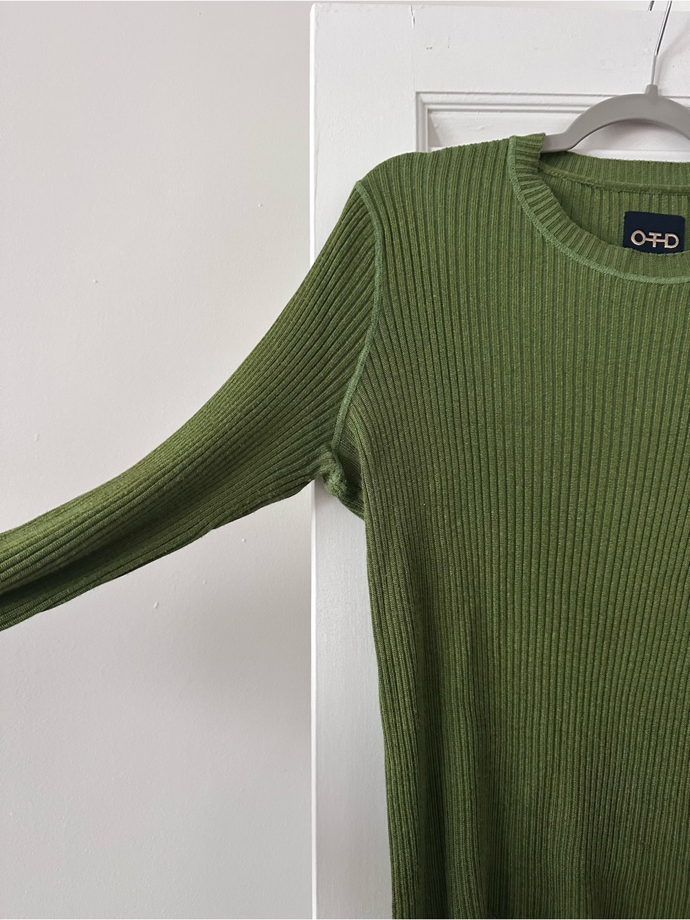 OTD (On This Day) Ribbed Poor Boy Knit Crewneck Sweater — Olive Green - Picture 2 of 7